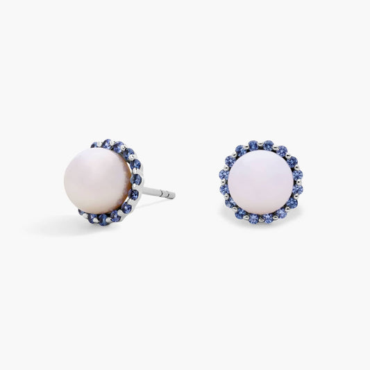 Sapphire and Freshwater Cultured Pearl Halo Stud Earrings