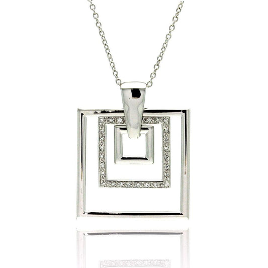 Silver 925 Clear CZ Rhodium Plated Multi Square Pendant Necklace