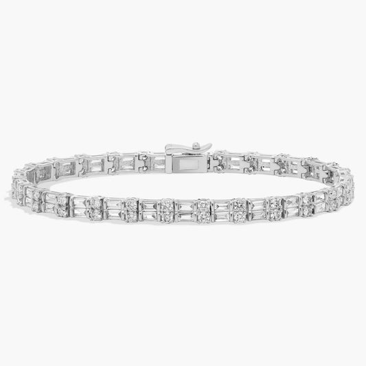 2 Row Baguette and Round Diamond Tennis Bracelet