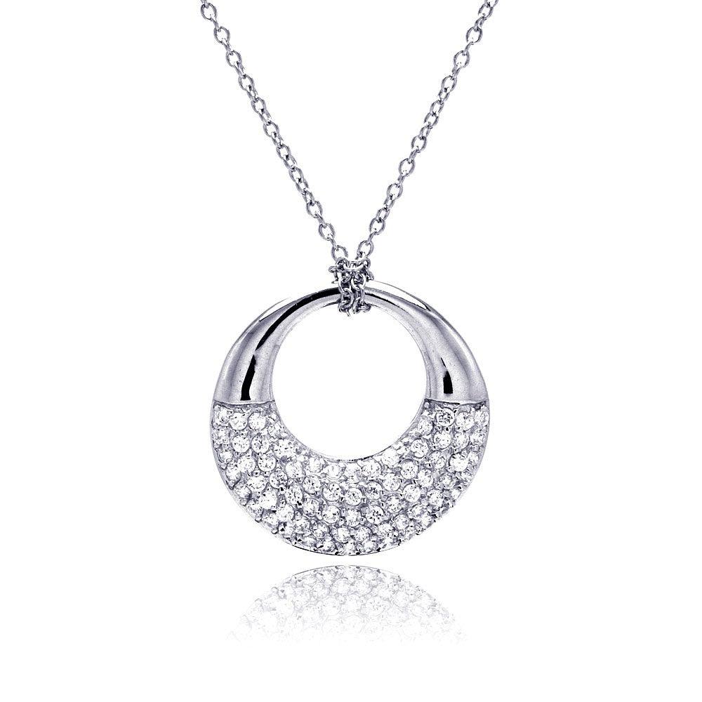 Silver 925 Rhodium Plated Clear CZ Ring Pendant Necklace