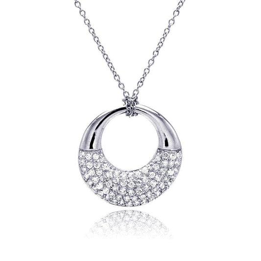 Silver 925 Rhodium Plated Clear CZ Ring Pendant Necklace