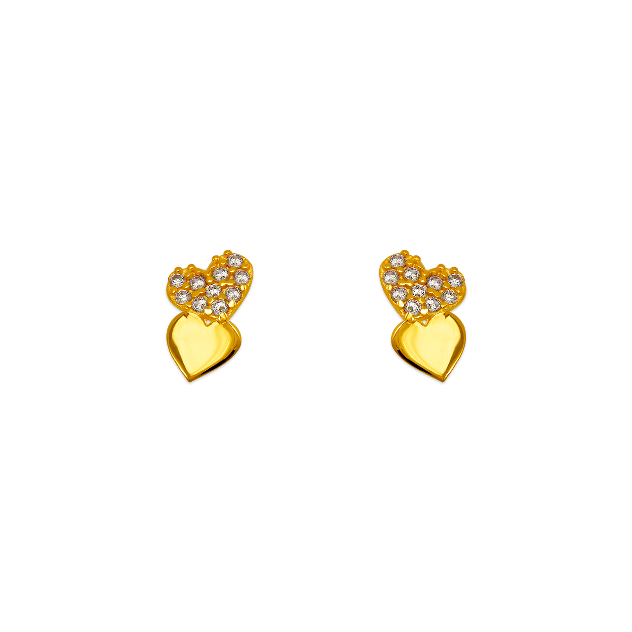 Double Heart Pave CZ Stud Earrings