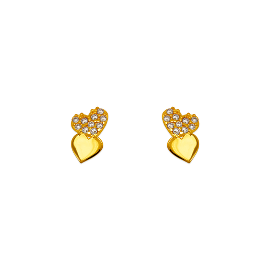 Double Heart Pave CZ Stud Earrings