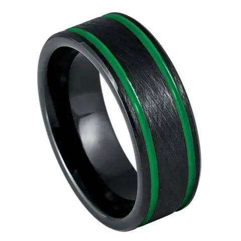 Black IP Plated Ice Finish with Two Green Lines