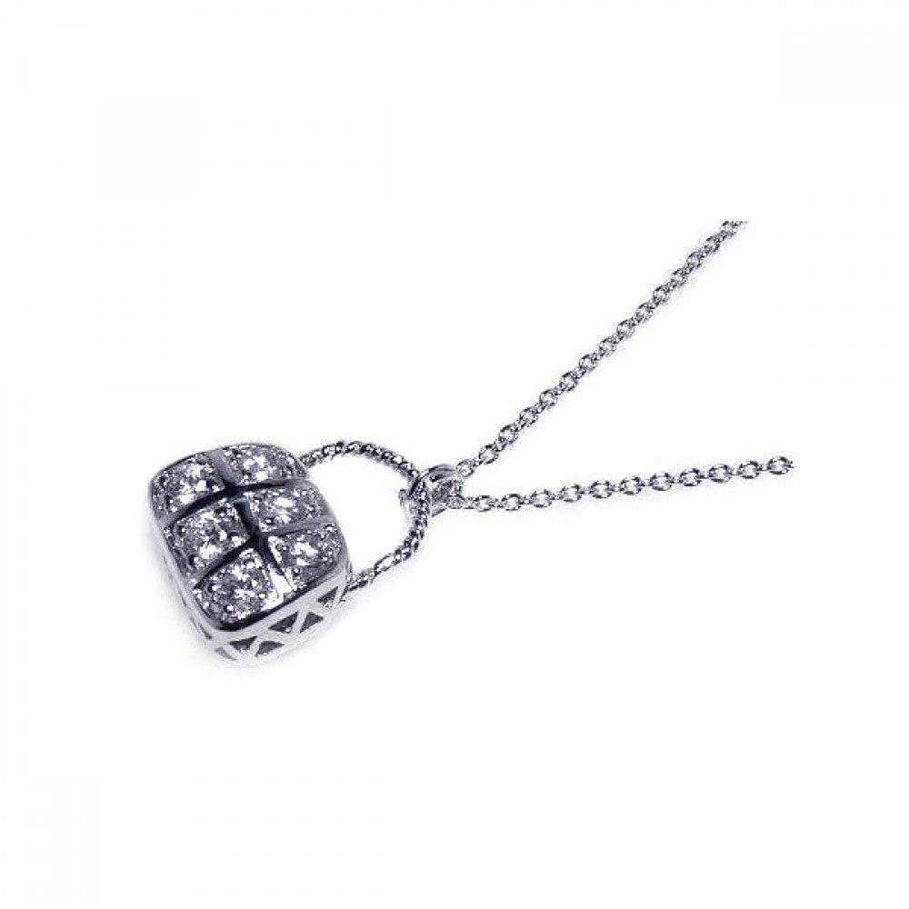 Silver 925 Clear CZ Rhodium Plated Purse Pendant Necklace