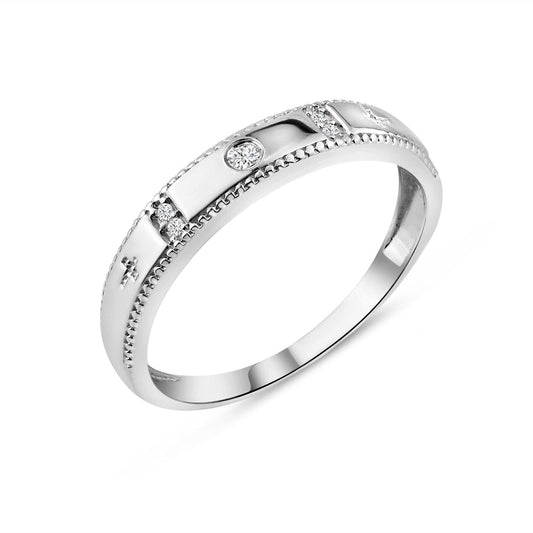 Rhodium Plated 925 Sterling Silver Round CZ Cross Shank Design Ring