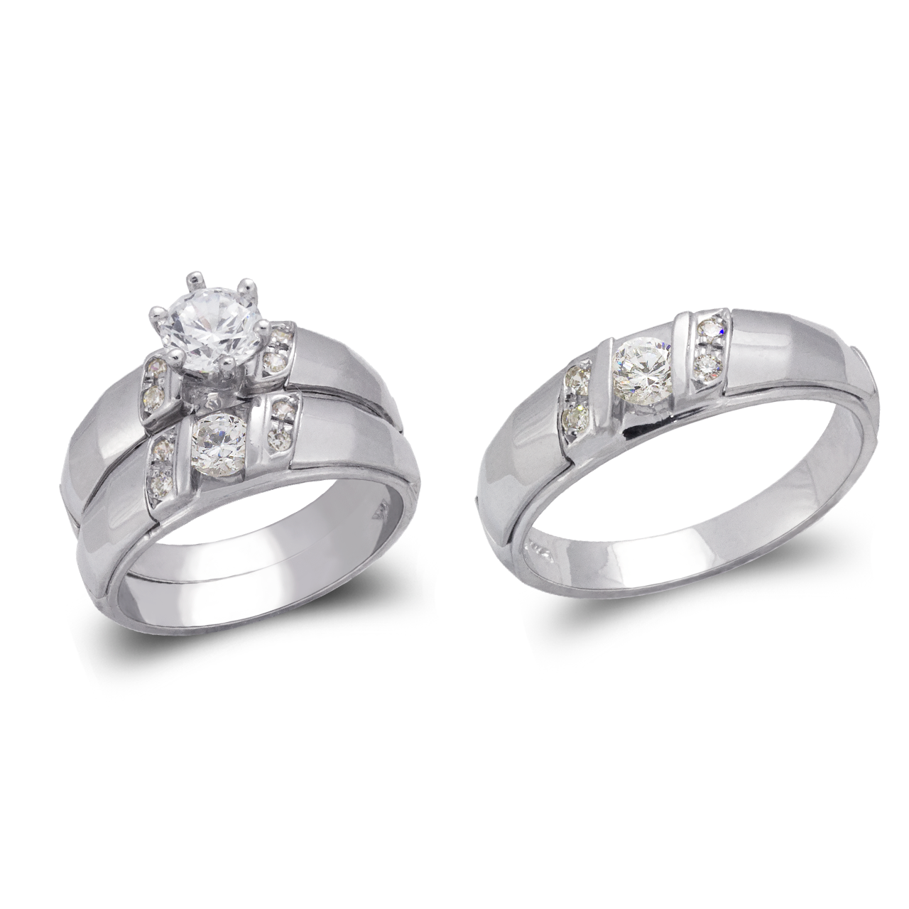 White Wedding Trio Ring Set