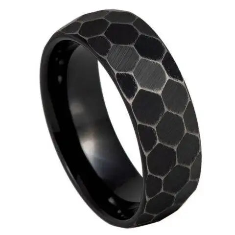 Black IP Antiqued Faceted Hammered Ring