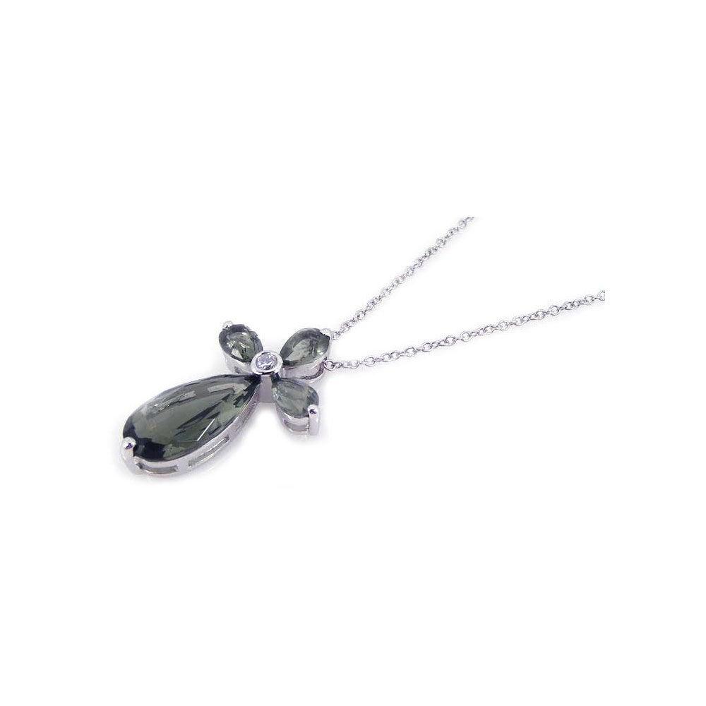 Silver 925 Rhodium Plated Cross Teardrop CZ Necklace