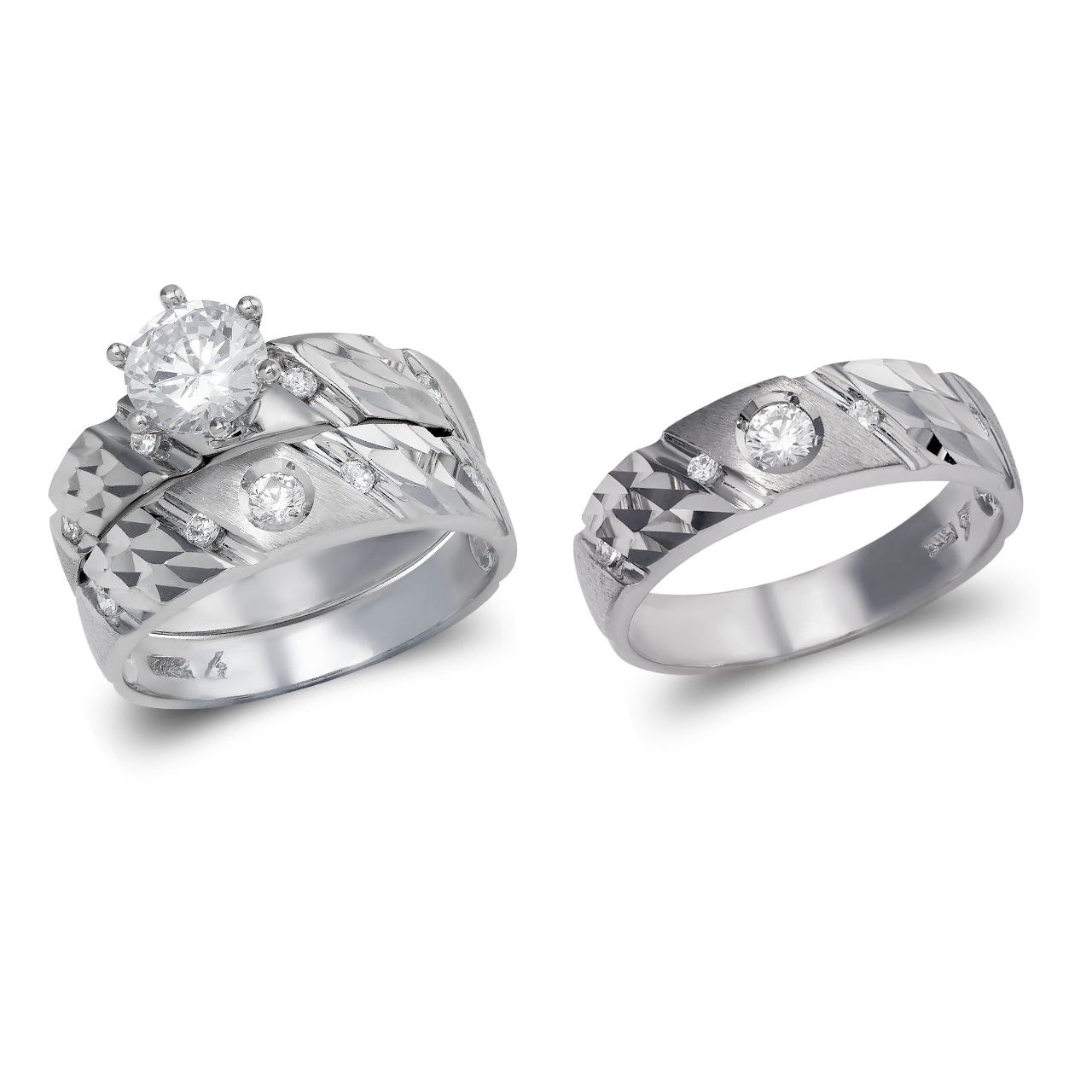 White Wedding Trio Ring Set