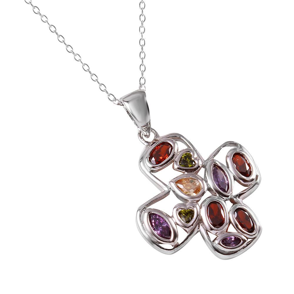 Silver 925 Multi Color CZ Cross Necklace