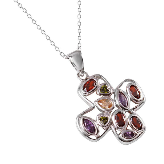 Silver 925 Multi Color CZ Cross Necklace