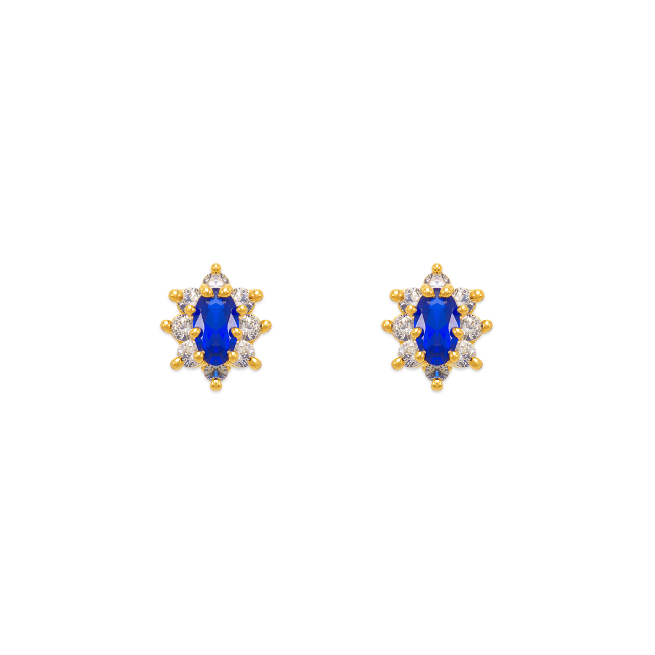 Blue Flower Halo CZ Stud Earrings