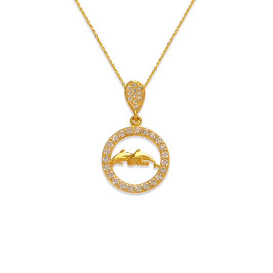 Fancy Dolphins in Circle CZ Pendant