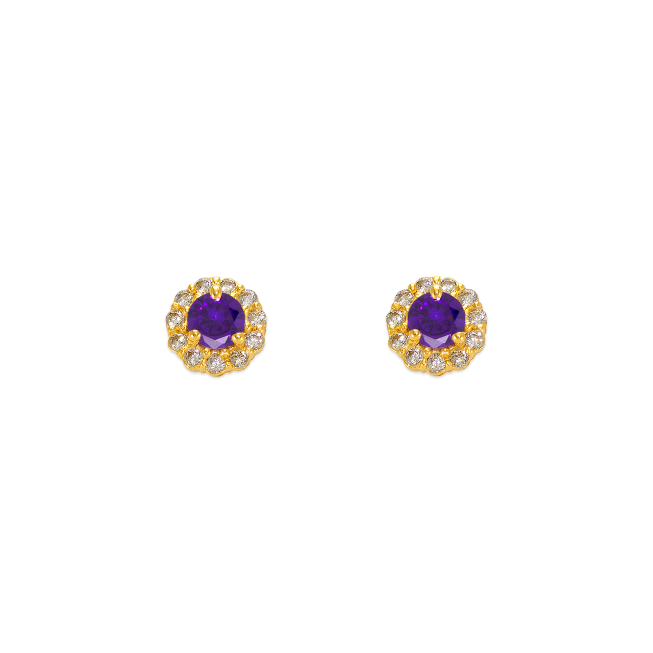 Purple Round CZ Stud Earrings