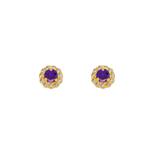 Purple Round CZ Stud Earrings