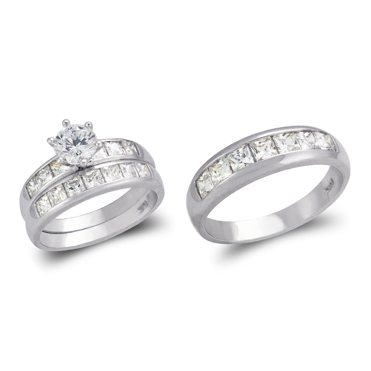 White Wedding Trio Ring Set