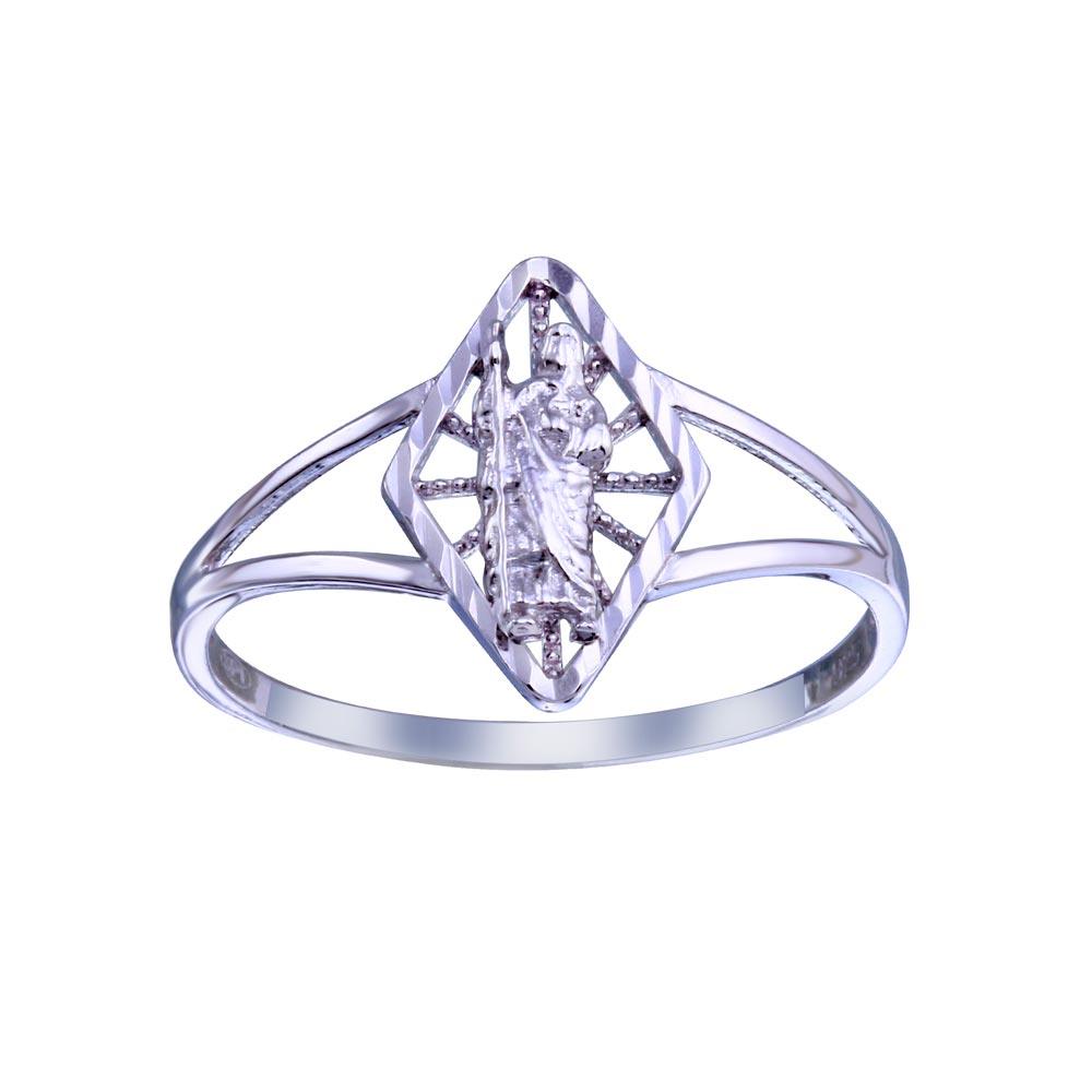 Rhodium Plated 925 Sterling Silver Saint Jude Diamond Cut Ring