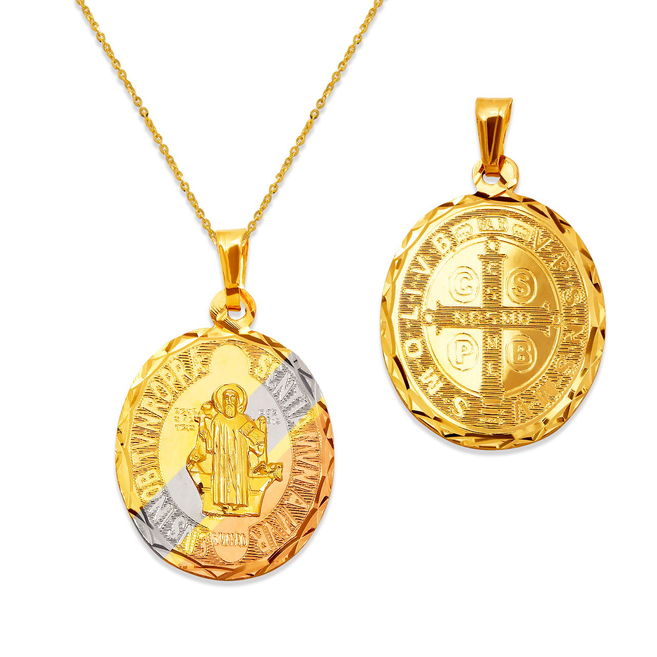 Oval Laser Cut San Benito Two-Sided Scapular Pendant