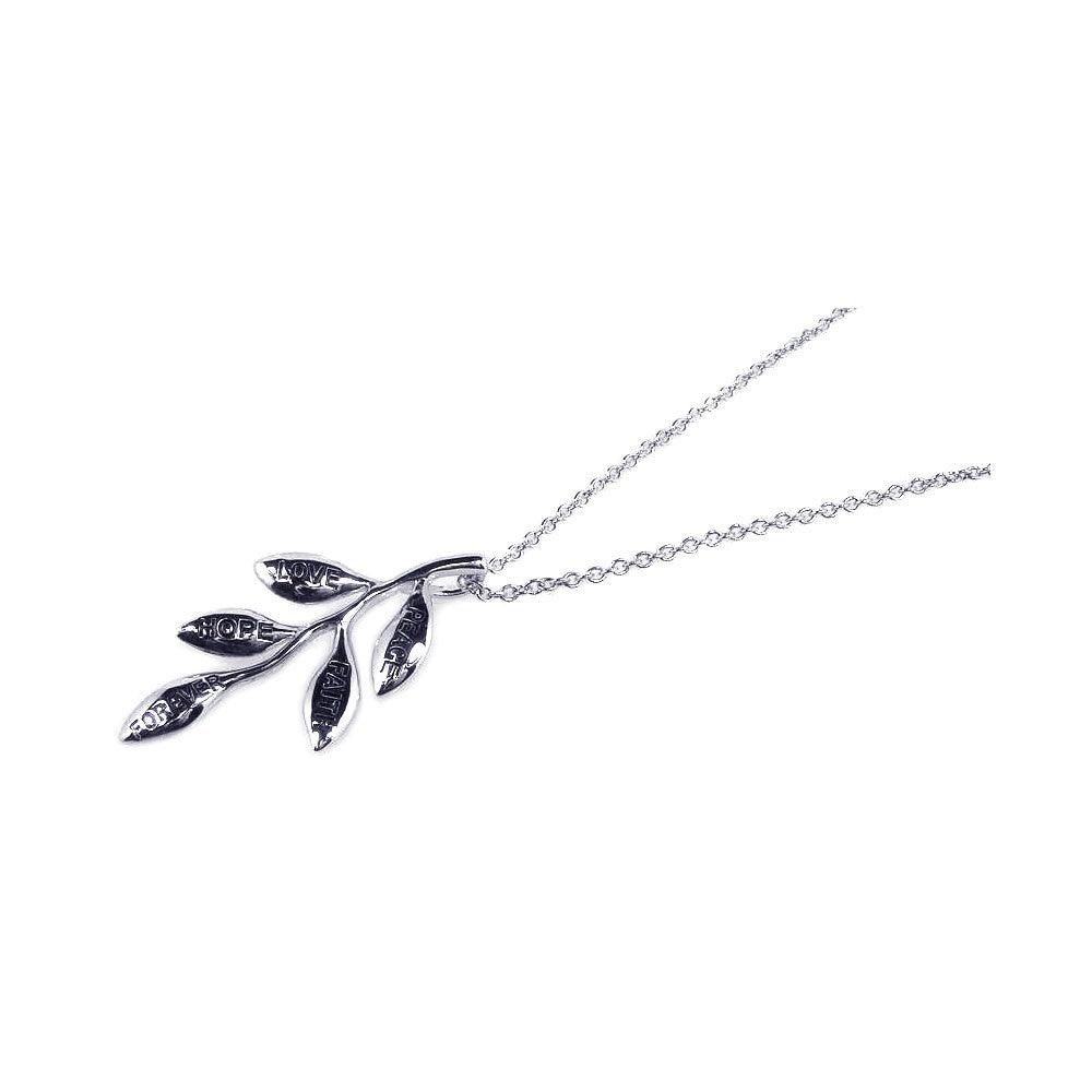 Silver 925 Rhodium Plated Engraved Plant Pendant Necklace