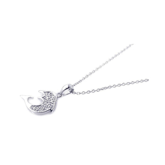 Silver 925 Rhodium Plated Clear CZ Fish Pendant Necklace