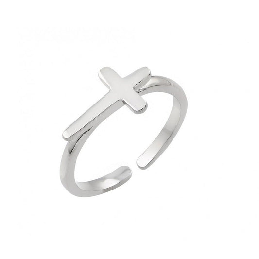 Silver 925 Rhodium Plated Mini Cross Toe Ring