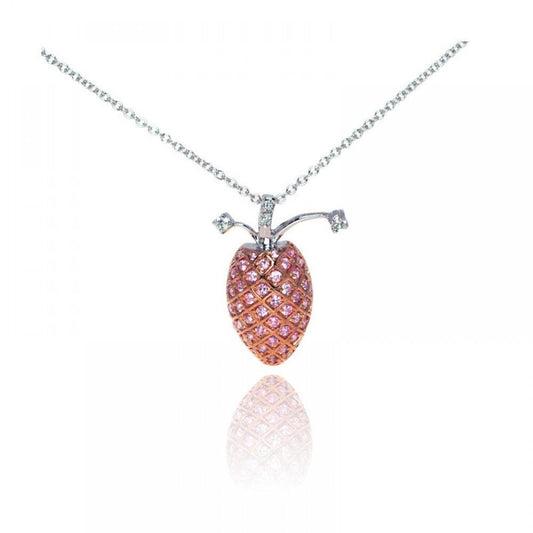 Silver 925 Pink CZ Rose Gold and Rhodium Plated Pineapple Pendant Necklace