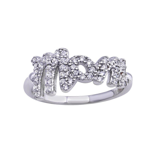 Rhodium Plated 925 Sterling Silver CZ Mom Ring