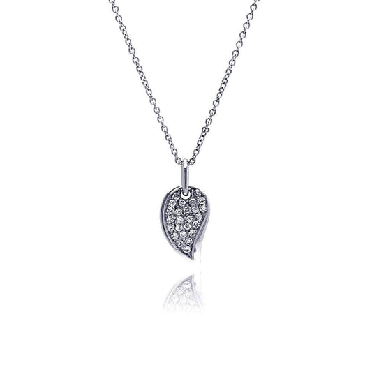 Silver 925 Clear CZ Rhodium Plated Leaf Necklace