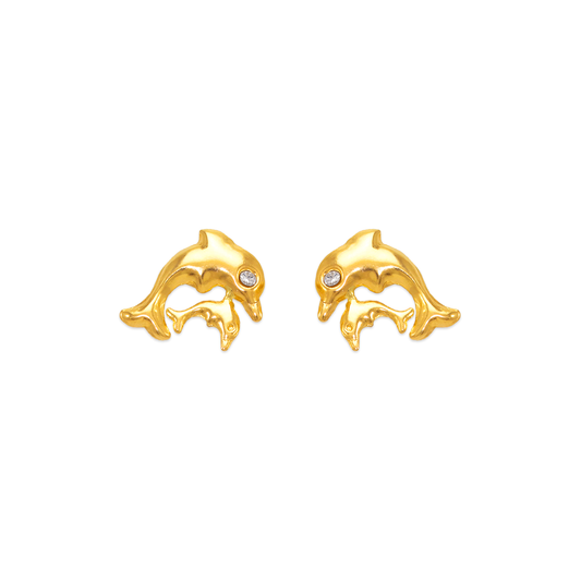 Double Dolphin CZ Stud Earrings