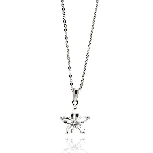 Silver 925 Rhodium Plated Flower Design CZ Necklace