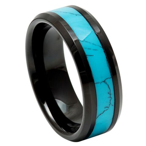 Black IP with Natural Blue Turquoise Inlay Beveled Edge