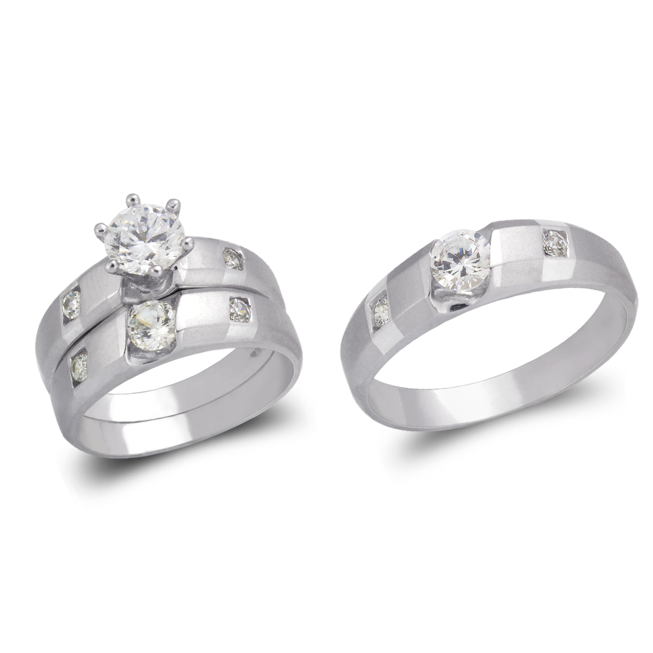 White Wedding Trio Ring Set