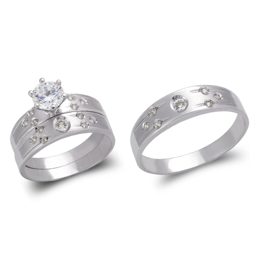 White Wedding Trio Ring Set