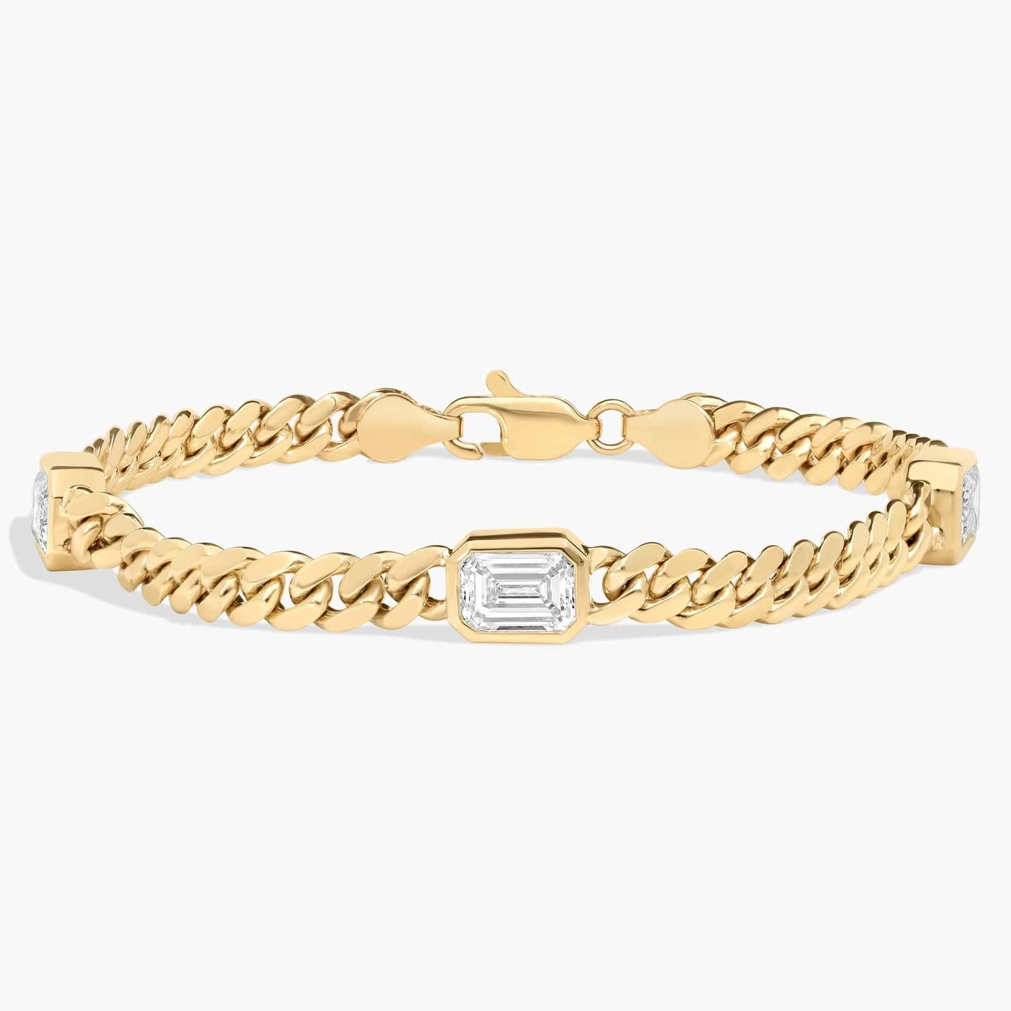 Emerald Cut Three-Stone Diamond Cuban Bracelet