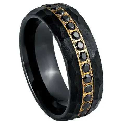 Black & Yellow Gold IP Plated Prong Set Black CZ Eternity