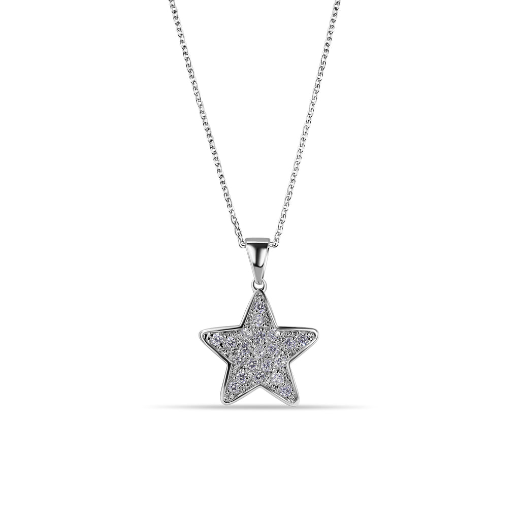 Rhodium Plated 925 Sterling Silver Star Clear CZ Adjustable Necklace