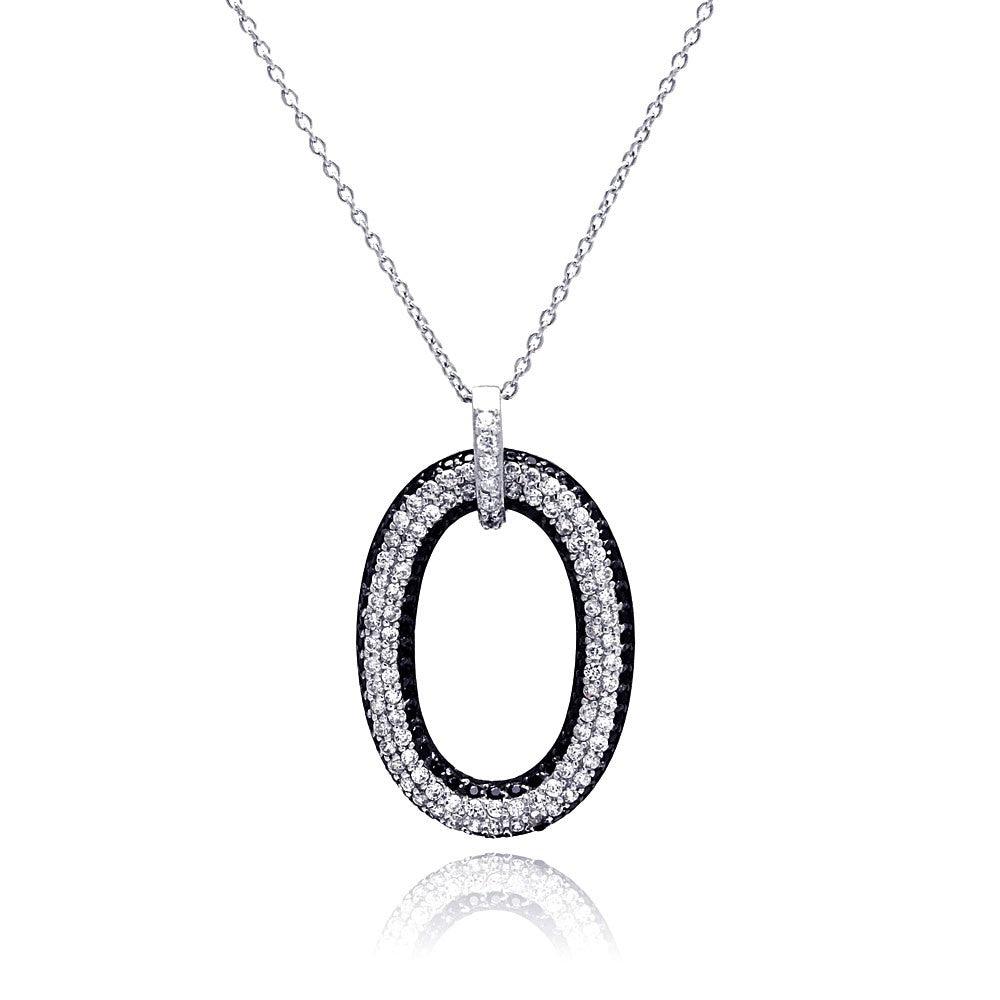 Silver 925 Rhodium and Black Rhodium Plated Clear CZ Number Pendant Necklace