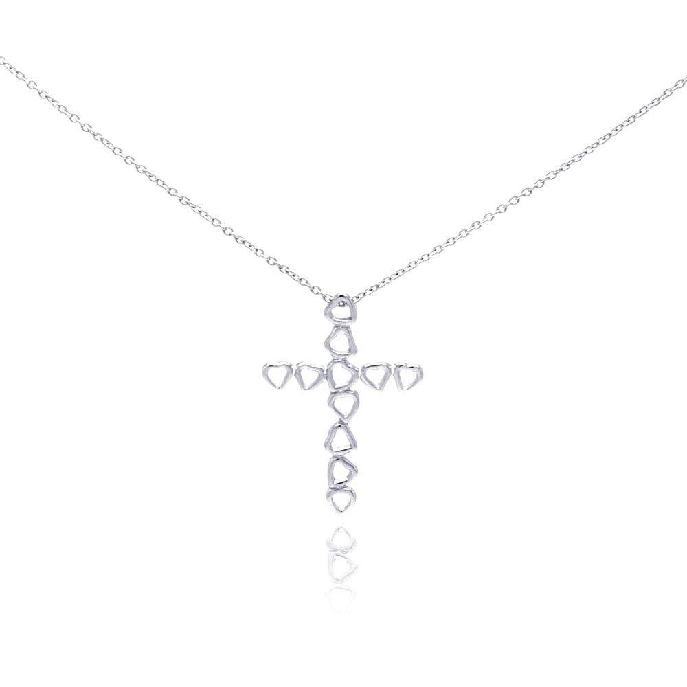 Silver 925 Rhodium Plated Heart Cross Pendant Necklace