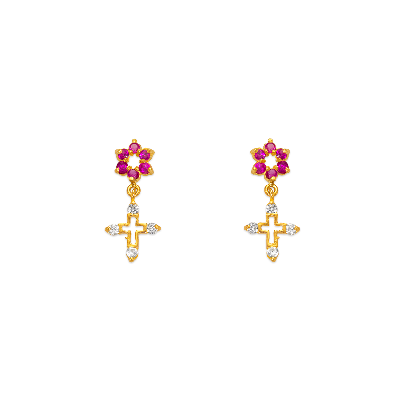 Dangling Cross CZ Stud Earrings