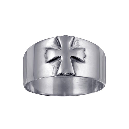 925 Sterling Silver Wide Band Embossed Cross Ring