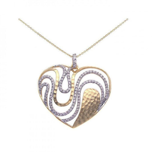 Silver 925 Gold and Rhodium Plated Clear CZ Heart Pendant Necklace