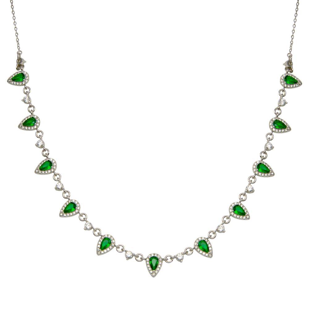 925 Sterling Silver Silver Green and Clear Multi CZ Necklace