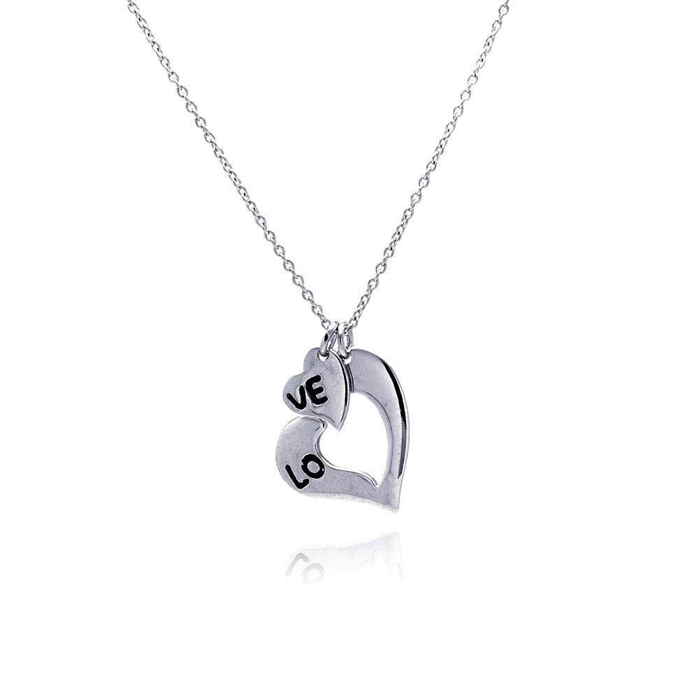 Silver 925 Rhodium Plated Love Heart Pendant Necklace