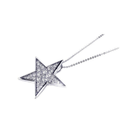 Silver 925 Clear CZ Rhodium Plated Star Pendant Necklace