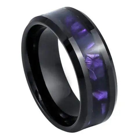 Black IP Plated with Faux Purple Tiger Cowrie Inlay