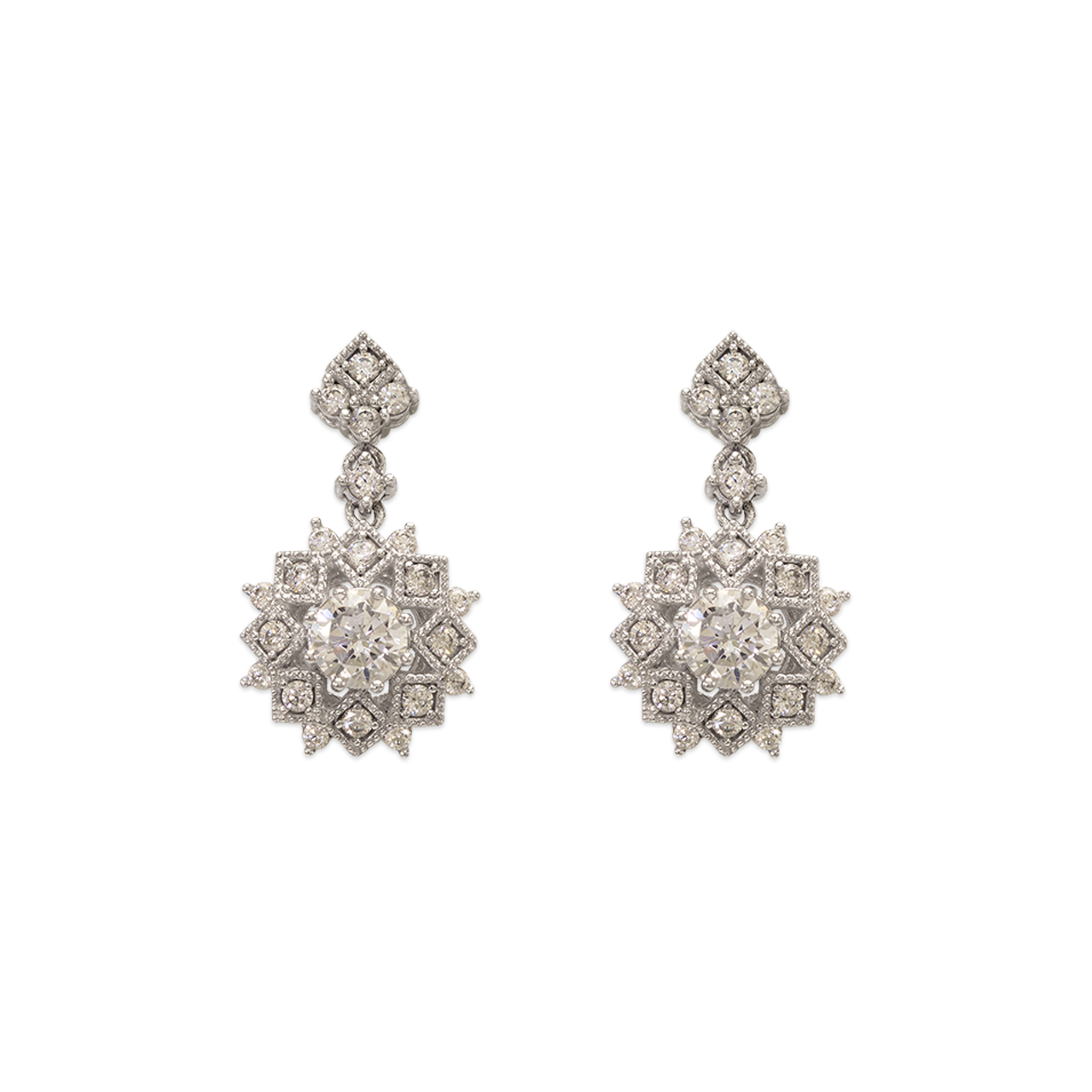 Fancy Diamond Cut Flower CZ Stud Earrings