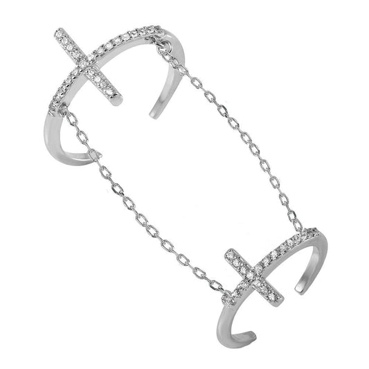 Silver 925 Rhodium Plated Cross Slave Ring