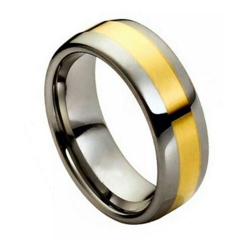 Tungsten Ring Yellow Gold IP Plated Shiny Center