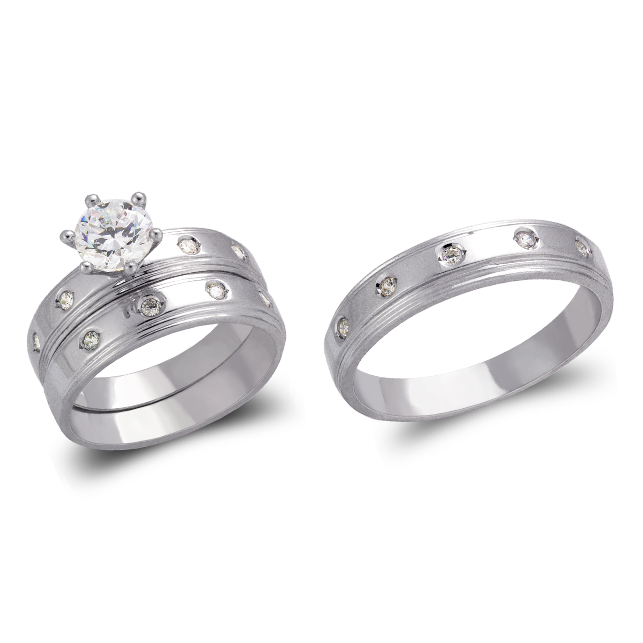 White Wedding Trio Ring Set